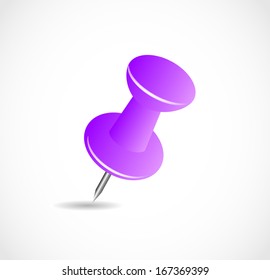 violet pushpin on a white background with shadow VECTOR