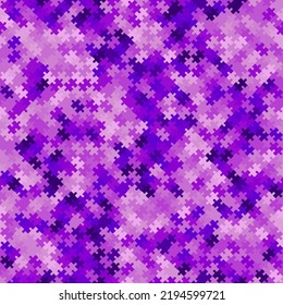 Violet puzzle background, banner, texture. Vector jigsaw section template. Background with puzzle violet pieces, mosaic, details, tiles, parts. Abstract rectangle jigsaw fabric print.
