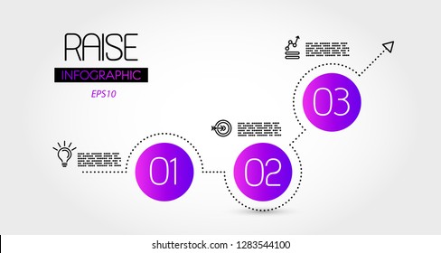 violet raise infographic three steps, timeline concept