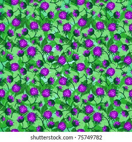 Violet raspberry on green leaves