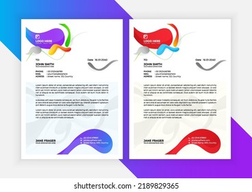 Violet And Red Abstract Modern Corporate Business Colorful Letterhead Design Template Set With Creative Shape