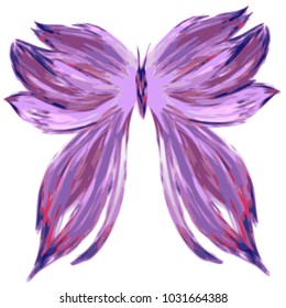 violet, red and blue watercolor butterfly pattern with visible multicolor brush strokes on white background, vector illustration