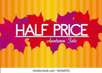 violet and red leaves over orange and yellow background. vector