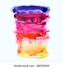 Violet, red and orange watercolor background. Vector. Composition for scrapbooking. Colorful watercolor abstract hand drawn backgrounds