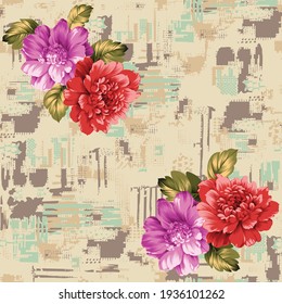 violet and red vector flowers bunches pattern on texture background