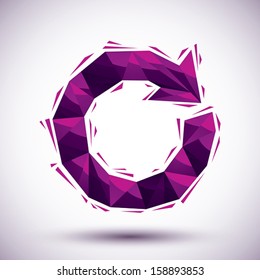 Violet reload geometric icon made in 3d modern style, best for use as symbol or design element for web or print layouts.