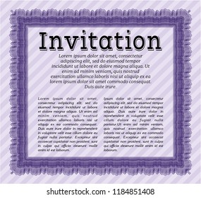 Violet Retro invitation. Artistry design. Detailed. With great quality guilloche pattern. 