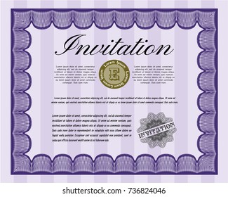 Violet Retro invitation. Artistry design. Customizable, Easy to edit and change colors. With great quality guilloche pattern. 