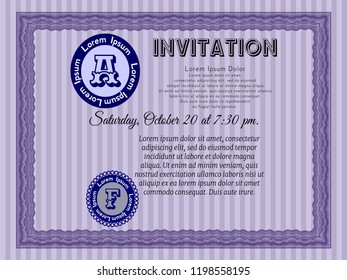 Violet Retro invitation. With background. Excellent design. Customizable, Easy to edit and change colors. 