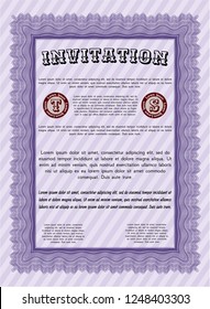 Violet Retro invitation. With background. Money design. Vector illustration. 