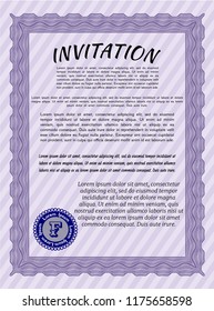 Violet Retro invitation. With background. Nice design. Customizable, Easy to edit and change colors. 
