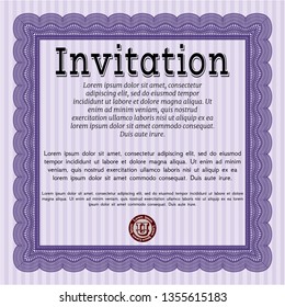 Violet Retro invitation. With background. Sophisticated design. Detailed. 