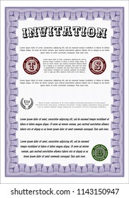 Violet Retro invitation. With complex background. Customizable, Easy to edit and change colors. Superior design. 