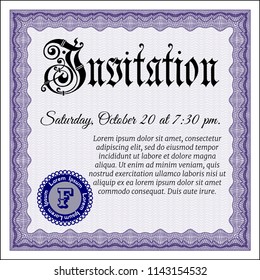 Violet Retro invitation. Complex background. Detailed. Money style design. 