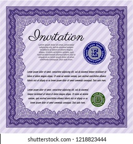 Violet Retro invitation. With complex background. Vector illustration. Money Pattern. 
