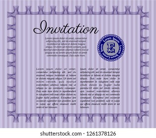 Violet Retro invitation. Complex background. Sophisticated design. Customizable, Easy to edit and change colors. 
