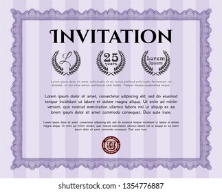 Violet Retro invitation. Complex background. Nice design. Detailed. 