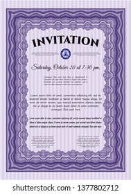 Violet Retro invitation. Complex background. Customizable, Easy to edit and change colors. Money style design. 