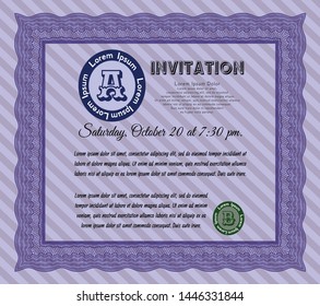 Violet Retro invitation. With complex background. Beauty design. Detailed. 