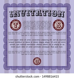 Violet Retro invitation. With complex background. Customizable, Easy to edit and change colors. Money style design. 