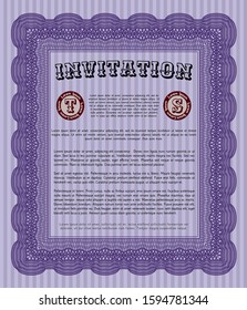 Violet Retro invitation. With complex background. Beauty design. Customizable, Easy to edit and change colors. 