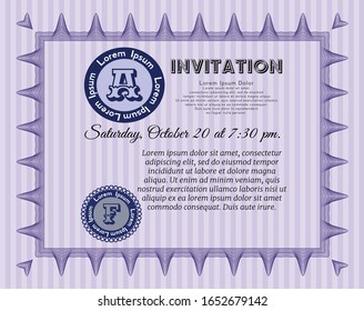 Violet Retro invitation. Complex background. Money Pattern design. Vector illustration. 