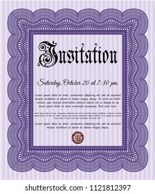 Violet Retro invitation. With complex linear background. Perfect design. Vector illustration. 