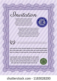 Violet Retro invitation. With complex linear background. Artistry design. Customizable, Easy to edit and change colors. 