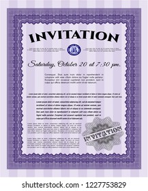Violet Retro invitation. With complex linear background. Vector illustration. Cordial design. 