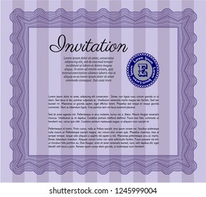 Violet Retro invitation. With complex linear background. Customizable, Easy to edit and change colors. Sophisticated design. 