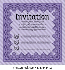 Violet Retro invitation. With complex linear background. Detailed. Nice design. 