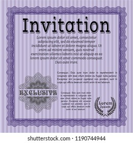 Violet Retro invitation. Cordial design. Customizable, Easy to edit and change colors. With guilloche pattern and background. 