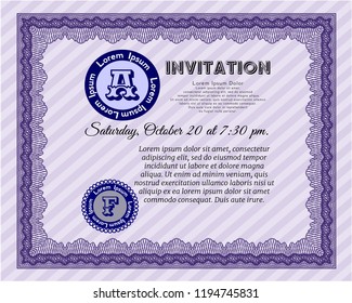 Violet Retro invitation. Cordial design. With background. Customizable, Easy to edit and change colors. 