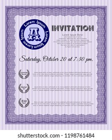 Violet Retro invitation. Cordial design. Customizable, Easy to edit and change colors. With guilloche pattern and background. 