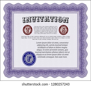 Violet Retro invitation. Cordial design. With guilloche pattern. Vector illustration. 