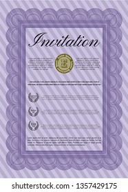 Violet Retro invitation. Cordial design. With linear background. Detailed. 