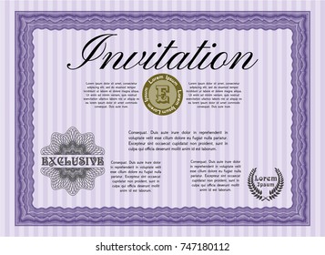 Violet Retro invitation. Cordial design. With guilloche pattern. Detailed. 