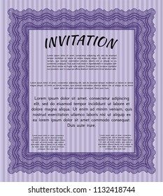 Violet Retro invitation. Customizable, Easy to edit and change colors. With complex background. Artistry design. 
