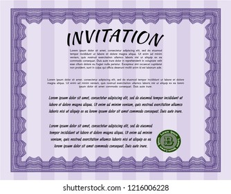 Violet Retro invitation. Customizable, Easy to edit and change colors. With background. Artistry design. 
