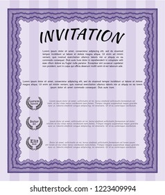 Violet Retro invitation. Customizable, Easy to edit and change colors. Complex background. Artistry design. 
