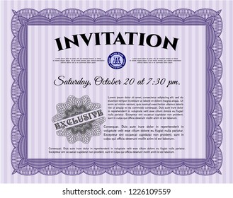 Violet Retro invitation. Customizable, Easy to edit and change colors. With linear background. Lovely design. 