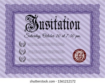 Violet Retro invitation. Customizable, Easy to edit and change colors. With quality background. Money style design. 