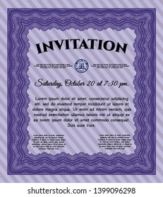 Violet Retro invitation. Customizable, Easy to edit and change colors. With complex linear background. Sophisticated design. 