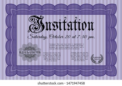 Violet Retro invitation. Customizable, Easy to edit and change colors. With background. Nice design. 