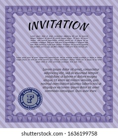 Violet Retro invitation. Customizable, Easy to edit and change colors. Complex background. Lovely design. 