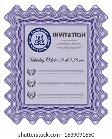 Violet Retro invitation. Customizable, Easy to edit and change colors. With complex background. Excellent design. 