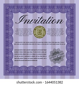 Violet Retro invitation. Customizable, Easy to edit and change colors. With guilloche pattern and background. Cordial design. 