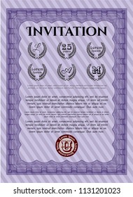 Violet Retro invitation. Retro design. Customizable, Easy to edit and change colors. Printer friendly. 