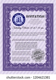 Violet Retro invitation. Retro design. With great quality guilloche pattern. Customizable, Easy to edit and change colors. 