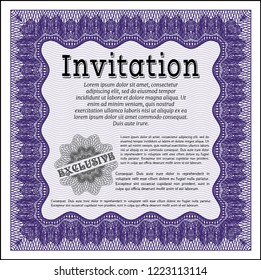 Violet Retro invitation. Retro design. Vector illustration. With guilloche pattern and background. 